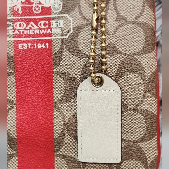 Coach Red and Tan Signature 2007 Crossbody Bag with Hang Tag & Mickey Charm - Picture 6 of 12